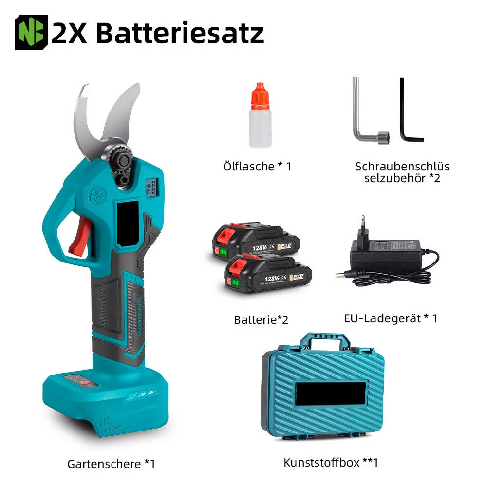 Automatische Akku Gartenschere Astschneider Rebschere Astschere Strauchschere. Inkl. 2 x Li-Ionen-Akku und Ladegerät.