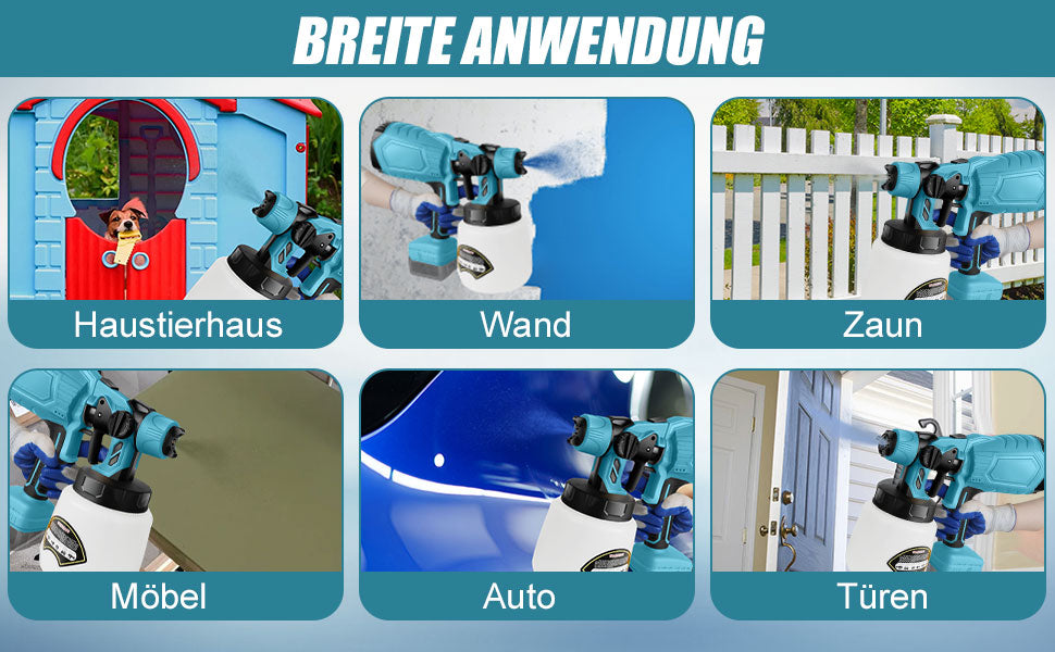 Akku Farbsprühsystem Lackierpistole mit 2 Düsen mit 1000ml Behälter