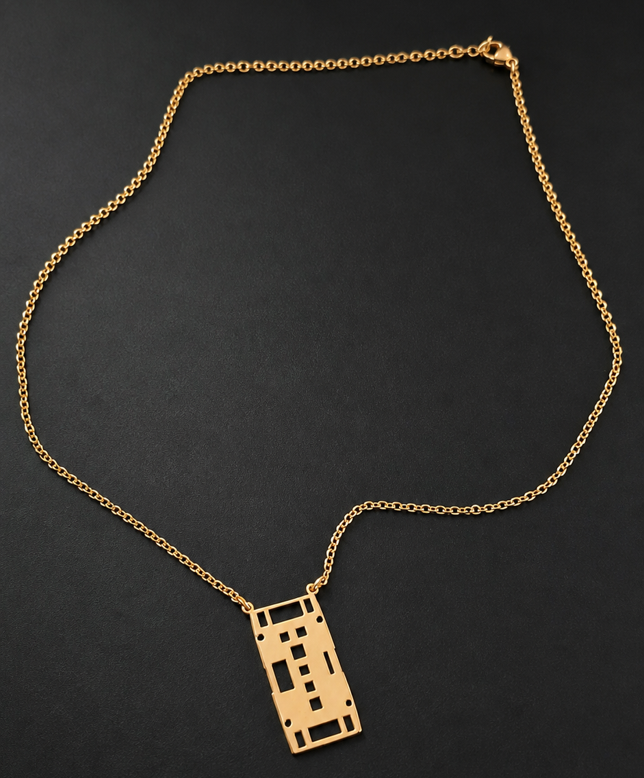 Fußplatten-Kette gold. 26 mm Höhe. Mit Goldkettchen 45 cm