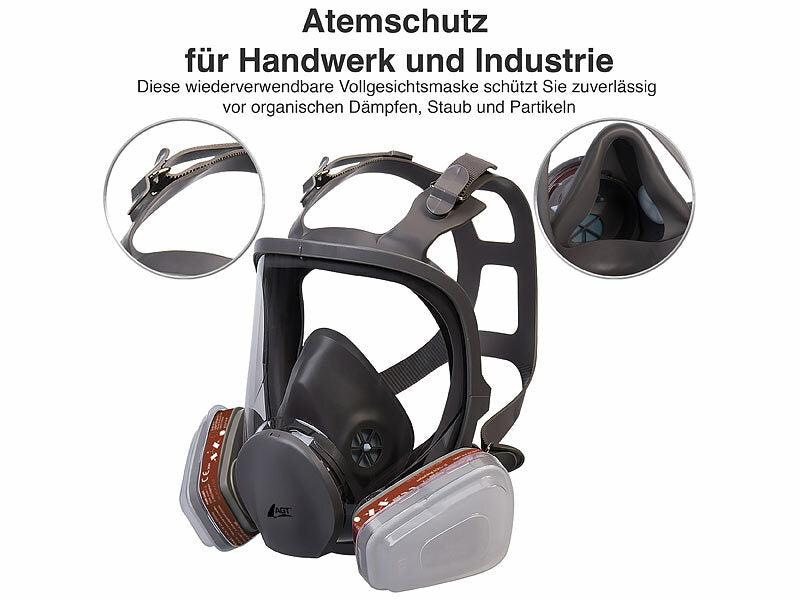 Vollgesichts-Atemschutzmaske mit 2 Gasfiltern und 10 Partikelfiltern