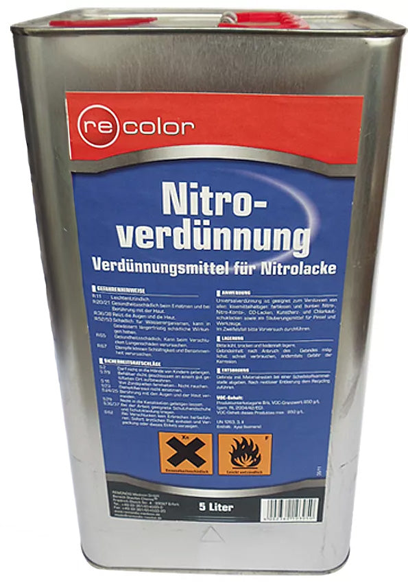 Nitroverdünnung 5 Liter Waschverdünnung für Lacke auf Schildern, Stromkästen usw. Nitrolack Kunstharzlack