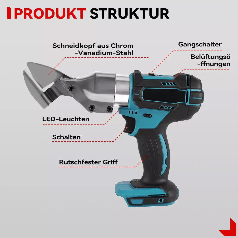 Akku-Blechschere Akkuschere, elektrische Blechschneider. Der Metallschneider! Inkl. 2x Akkus