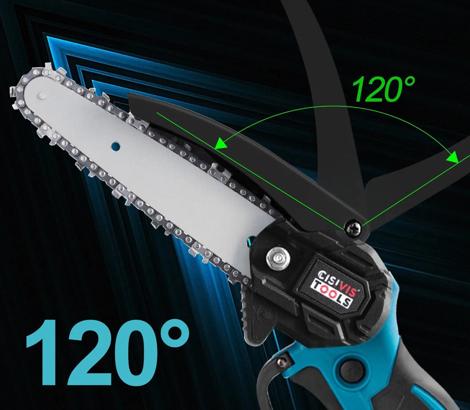 Mini-Akku-Kettensäge 4 und 6 Zoll. (2 Ketten-Längen). Inkl. 2 Li-Ion-Akkus und Ladestation.