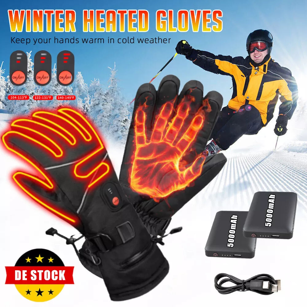 Handschuhe Einheitsgröße beheizbar mit 2 x 5000 mAh Akku. Für Skiurlaub, Motorrad. Im Winter in kalten Zeiten.