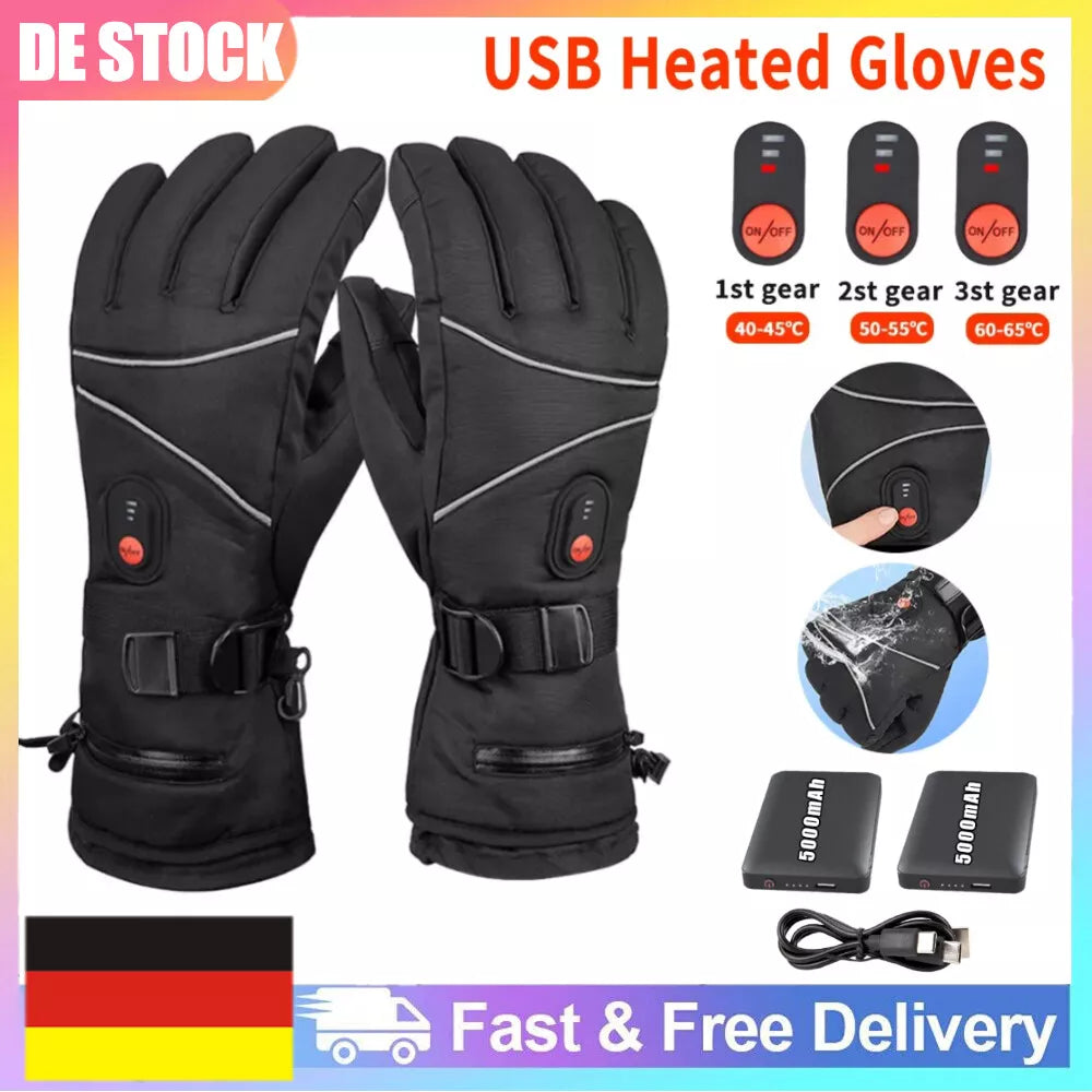 Handschuhe Einheitsgröße beheizbar mit 2 x 5000 mAh Akku. Für Skiurlaub, Motorrad. Im Winter in kalten Zeiten.