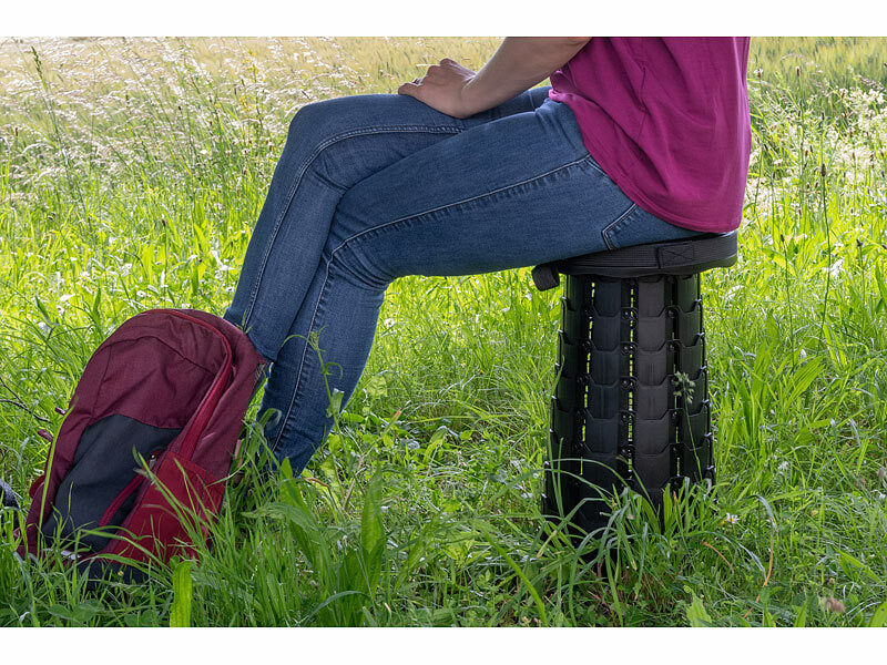Teleskophocker - Ihr mobiler Sitzplatz für jede Gelegenheit. Für Stadtreinigungsarbeiten im Sitzen oder für Pausen.